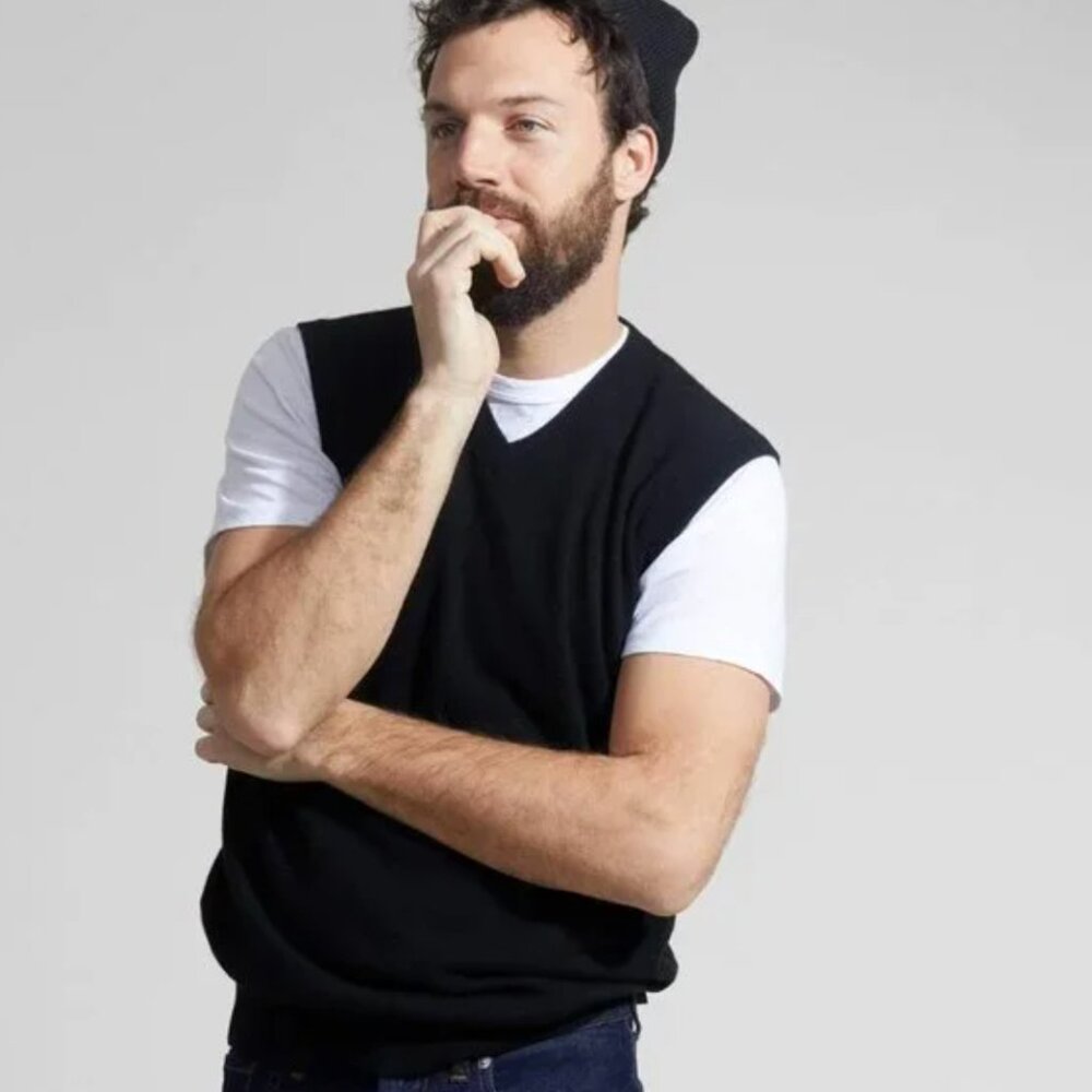 State Cashmere Mens V-neck Black Sweater Vest Size XL Preppy‎ Academia Classic